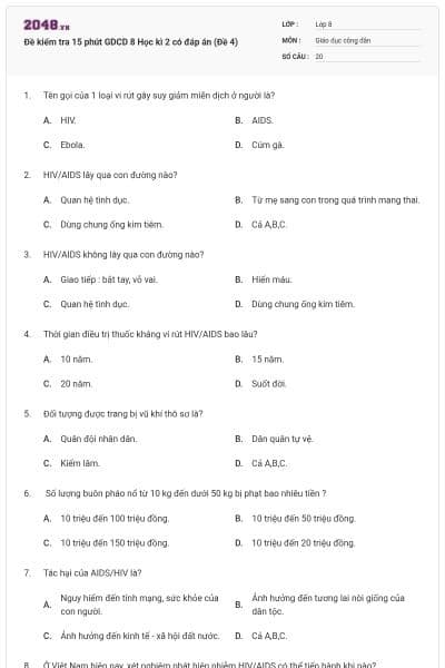 Đề kiểm tra 15 phút GDCD 8 Học kì 2 có đáp án (Đề 4)