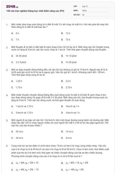 100 câu trắc nghiệm Động học chất điểm nâng cao (P4)