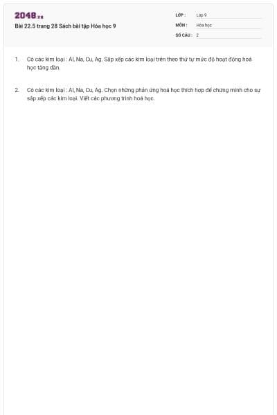 Bài 22.5 trang 28 Sách bài tập Hóa học 9