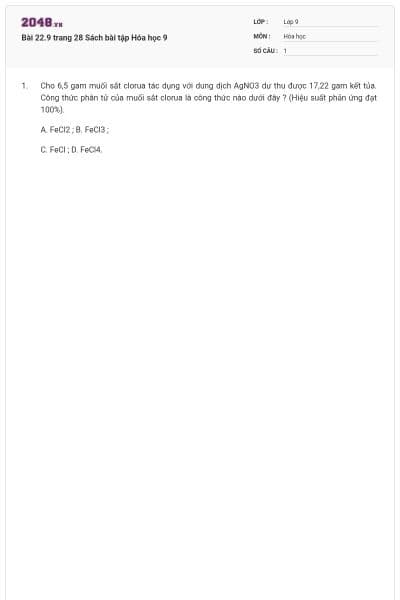 Bài 22.9 trang 28 Sách bài tập Hóa học 9