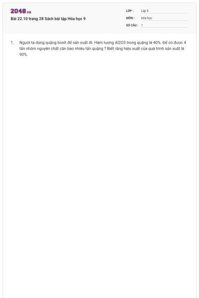 Bài 22.10 trang 28 Sách bài tập Hóa học 9