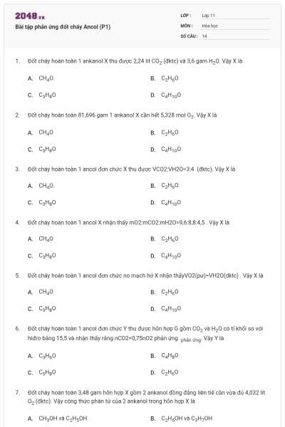 Bài tập phản ứng đốt cháy Ancol (P1)