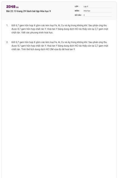 Bài 22.13 trang 29 Sách bài tập Hóa học 9