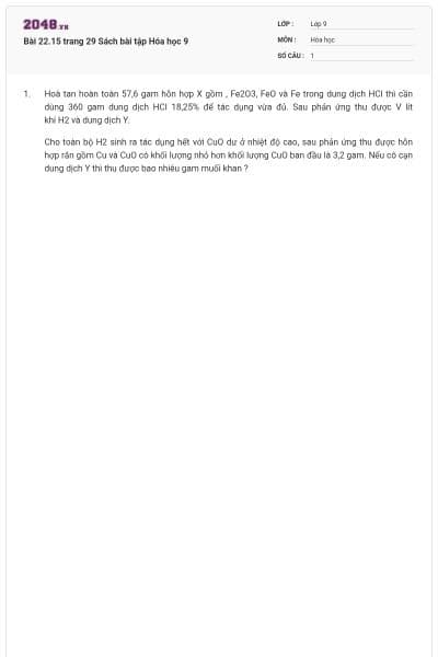 Bài 22.15 trang 29 Sách bài tập Hóa học 9