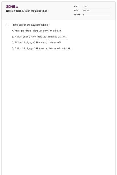 Bài 25.2 trang 30 Sách bài tập Hóa học