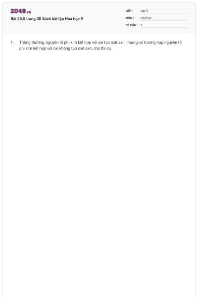 Bài 25.5 trang 30 Sách bài tập Hóa học 9