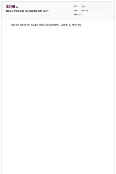 Bài 25.8 trang 31 Sách bài tập Hóa học 9