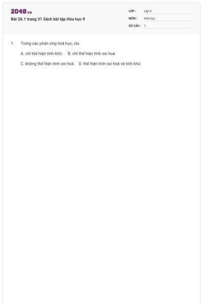 Bài 26.1 trang 31 Sách bài tập Hóa học 9