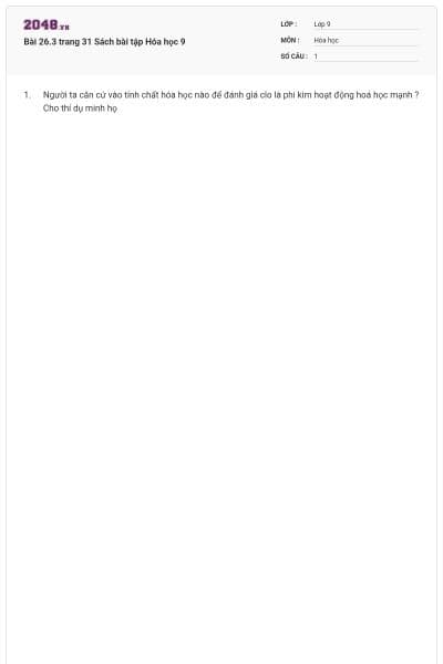 Bài 26.3 trang 31 Sách bài tập Hóa học 9