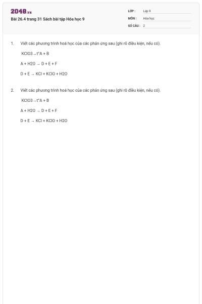 Bài 26.4 trang 31 Sách bài tập Hóa học 9