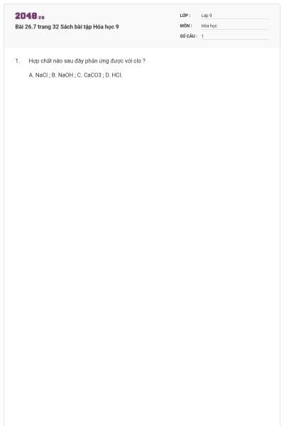 Bài 26.7 trang 32 Sách bài tập Hóa học 9