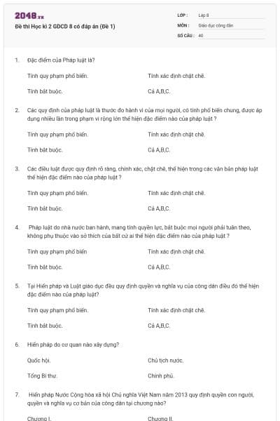 Đề thi Học kì 2 GDCD 8 có đáp án (Đề 1)