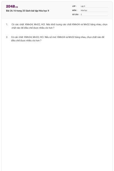 Bài 26.16 trang 33 Sách bài tập Hóa học 9
