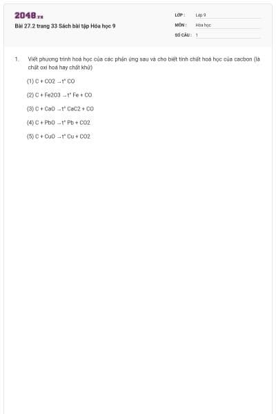 Bài 27.2 trang 33 Sách bài tập Hóa học 9