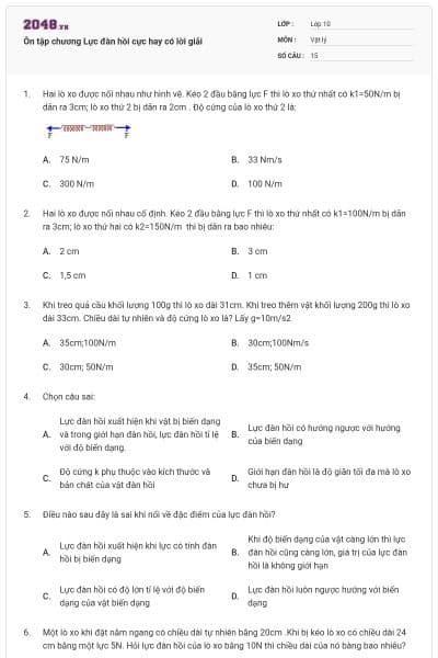 Ôn tập chương Lực đàn hồi cực hay có lời giải