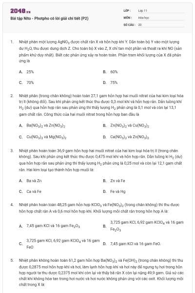 Bài tập Nito - Photpho có lời giải chi tiết (P2)