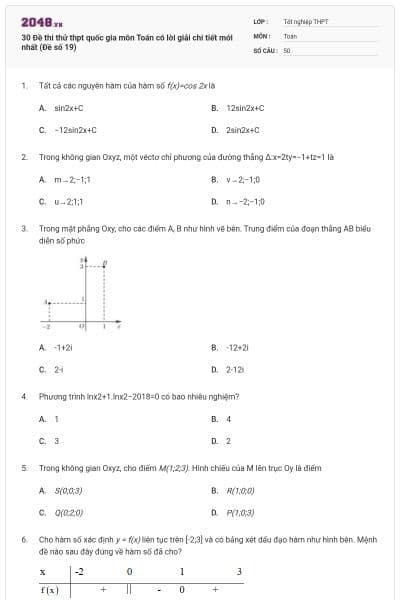 30 Đề thi thử thpt quốc gia môn Toán có lời giải chi tiết mới nhất (Đề số 19)