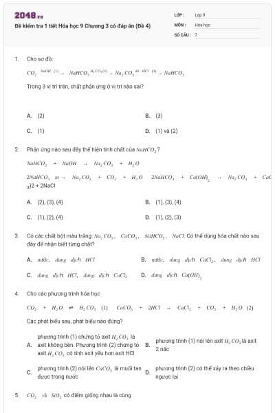 Đề kiểm tra 1 tiết Hóa học 9 Chương 3 có đáp án (Đề 4)