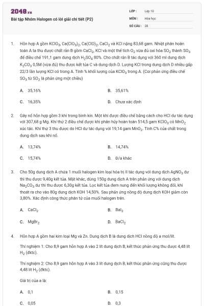 Bài tập Nhóm Halogen có lời giải chi tiết (P2)