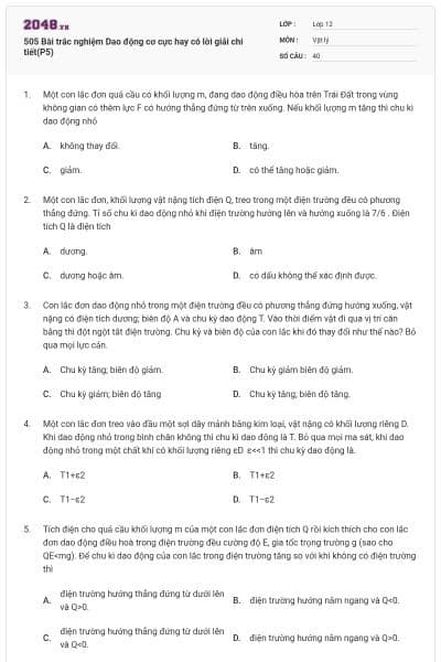 505 Bài trắc nghiệm Dao động cơ cực hay có lời giải chi tiết(P5)