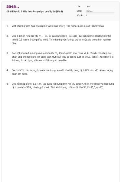 Đề thi Học kì 1 Hóa học 9 chọn lọc, có đáp án (Đề 4)