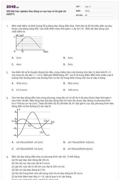 505 Bài trắc nghiệm Dao động cơ cực hay có lời giải chi tiết(P7)