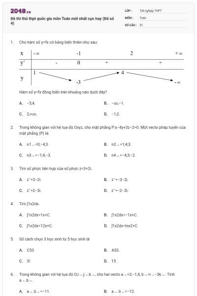 Đề thi thử thpt quốc gia môn Toán mới nhất cực hay (Đế số 4)