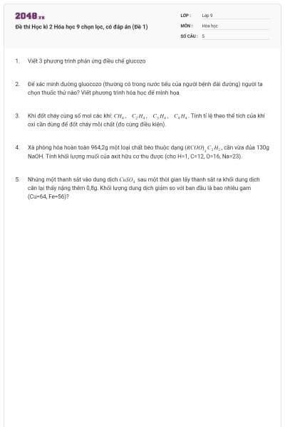 Đề thi Học kì 2 Hóa học 9 chọn lọc, có đáp án (Đề 1)