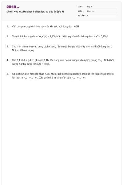 Đề thi Học kì 2 Hóa học 9 chọn lọc, có đáp án (Đề 3)