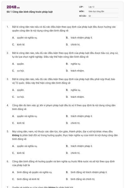 Đề 1 Công dân bình đẳng trước pháp luật
