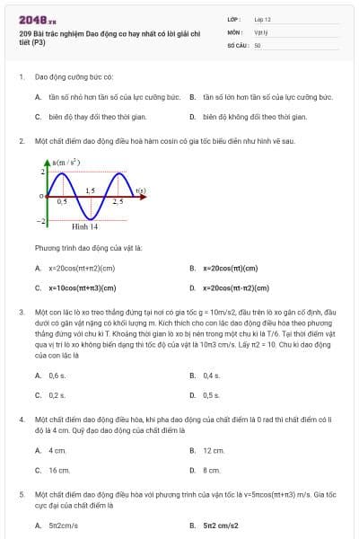 209 Bài trắc nghiệm Dao động cơ hay nhất có lời giải chi tiết (P3)