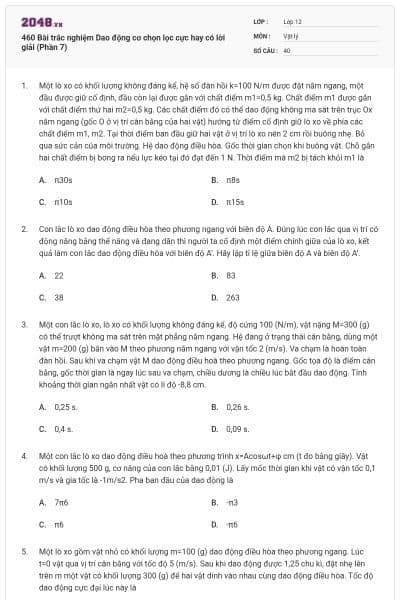 460 Bài trắc nghiệm Dao động cơ chọn lọc cực hay có lời giải (Phần 7)