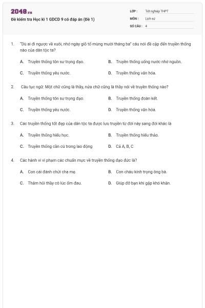 Đề kiểm tra Học kì 1 GDCD 9 có đáp án (Đề 1)