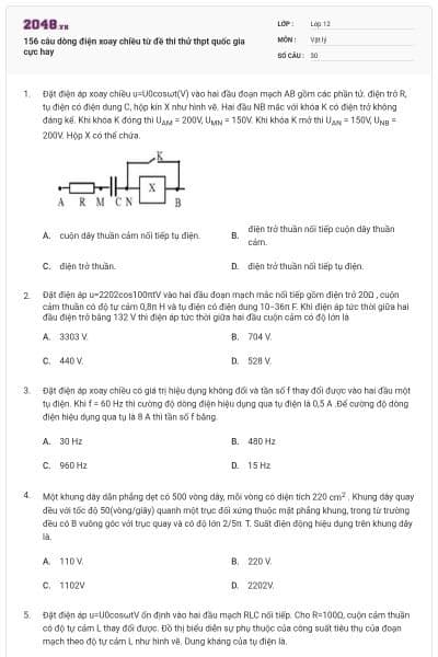 156 câu dòng điện xoay chiều từ đề thi thử thpt quốc gia cực hay