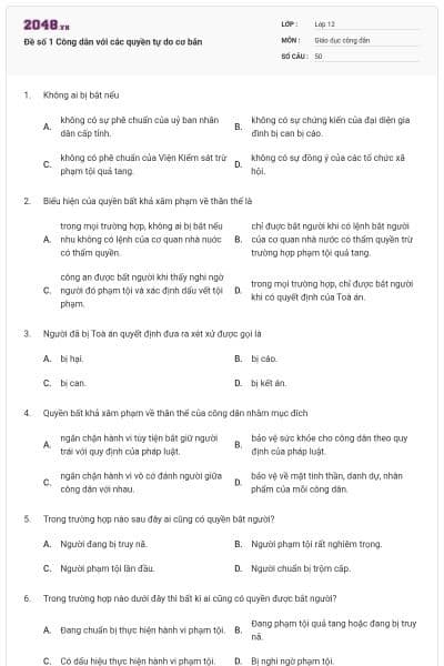Đề số 1 Công dân với các quyền tự do cơ bản