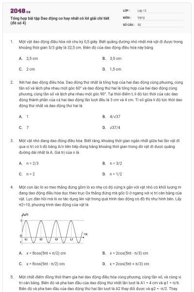 Tổng hợp bài tập Dao động cơ hay nhất có lời giải chi tiết (đề số 4)