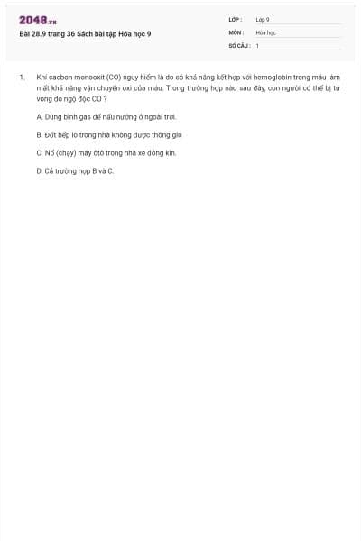 Bài 28.9 trang 36 Sách bài tập Hóa học 9