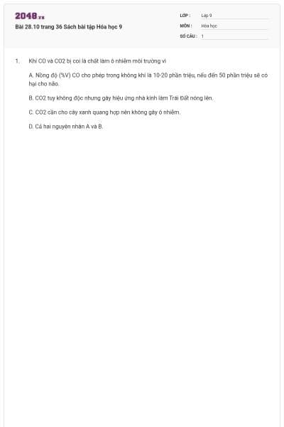 Bài 28.10 trang 36 Sách bài tập Hóa học 9