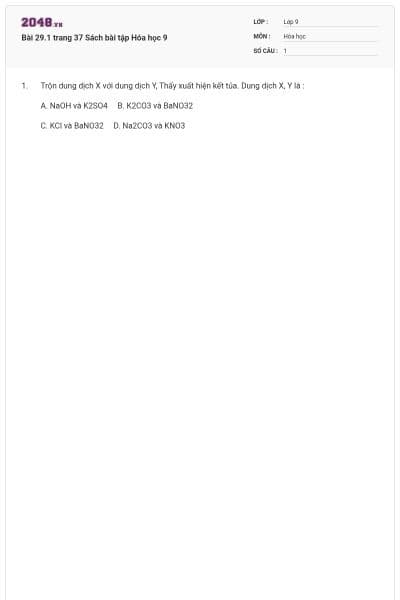 Bài 29.1 trang 37 Sách bài tập Hóa học 9