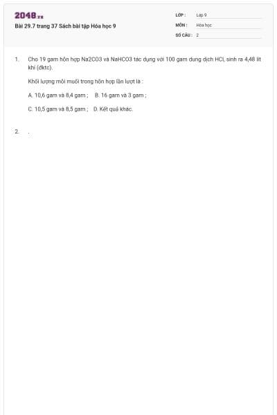 Bài 29.7 trang 37 Sách bài tập Hóa học 9