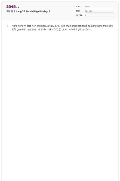 Bài 29.9 trang 38 Sách bài tập Hóa học 9