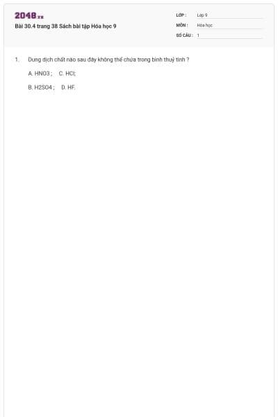 Bài 30.4 trang 38 Sách bài tập Hóa học 9