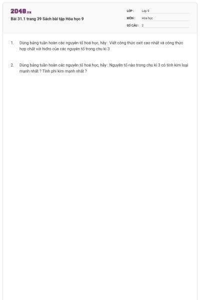 Bài 31.1 trang 39 Sách bài tập Hóa học 9