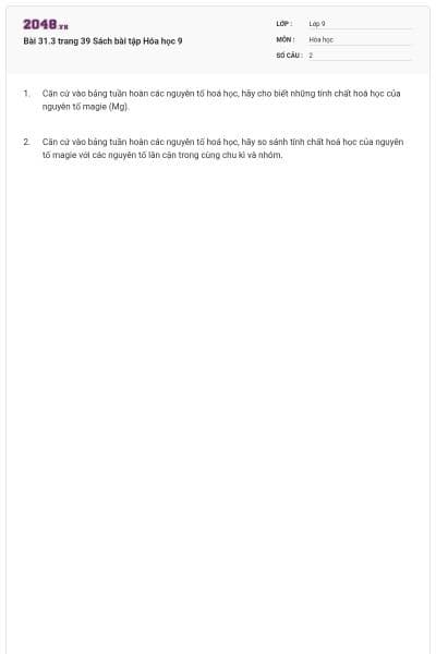 Bài 31.3 trang 39 Sách bài tập Hóa học 9