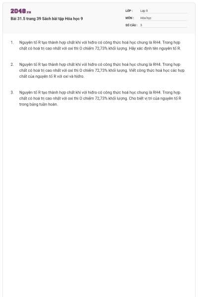 Bài 31.5 trang 39 Sách bài tập Hóa học 9