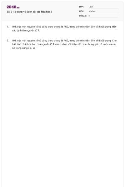 Bài 31.6 trang 40 Sách bài tập Hóa học 9