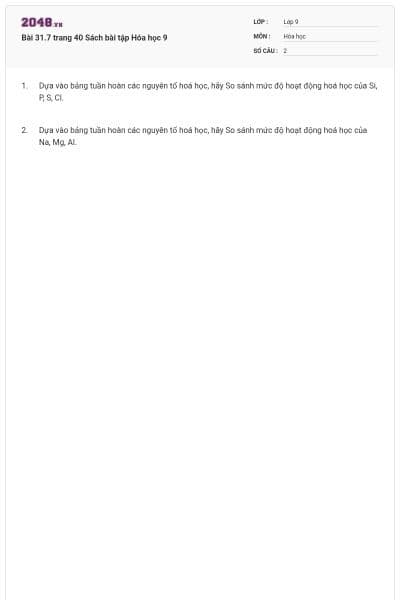 Bài 31.7 trang 40 Sách bài tập Hóa học 9