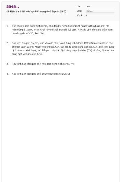 Đề kiểm tra 1 tiết Hóa học 8 Chương 6 có đáp án (Đề 3)