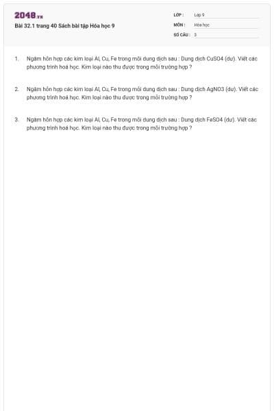 Bài 32.1 trang 40 Sách bài tập Hóa học 9
