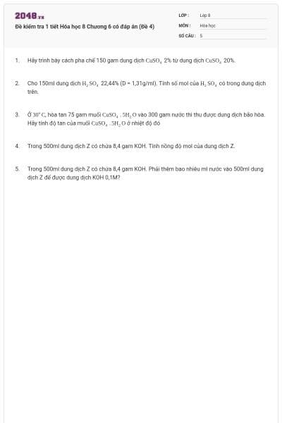 Đề kiểm tra 1 tiết Hóa học 8 Chương 6 có đáp án (Đề 4)